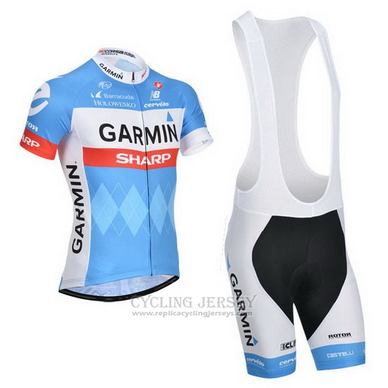 2014 Cycling Jersey Garmin Sharp Light Blue and White Short Sleeve and Bib Short